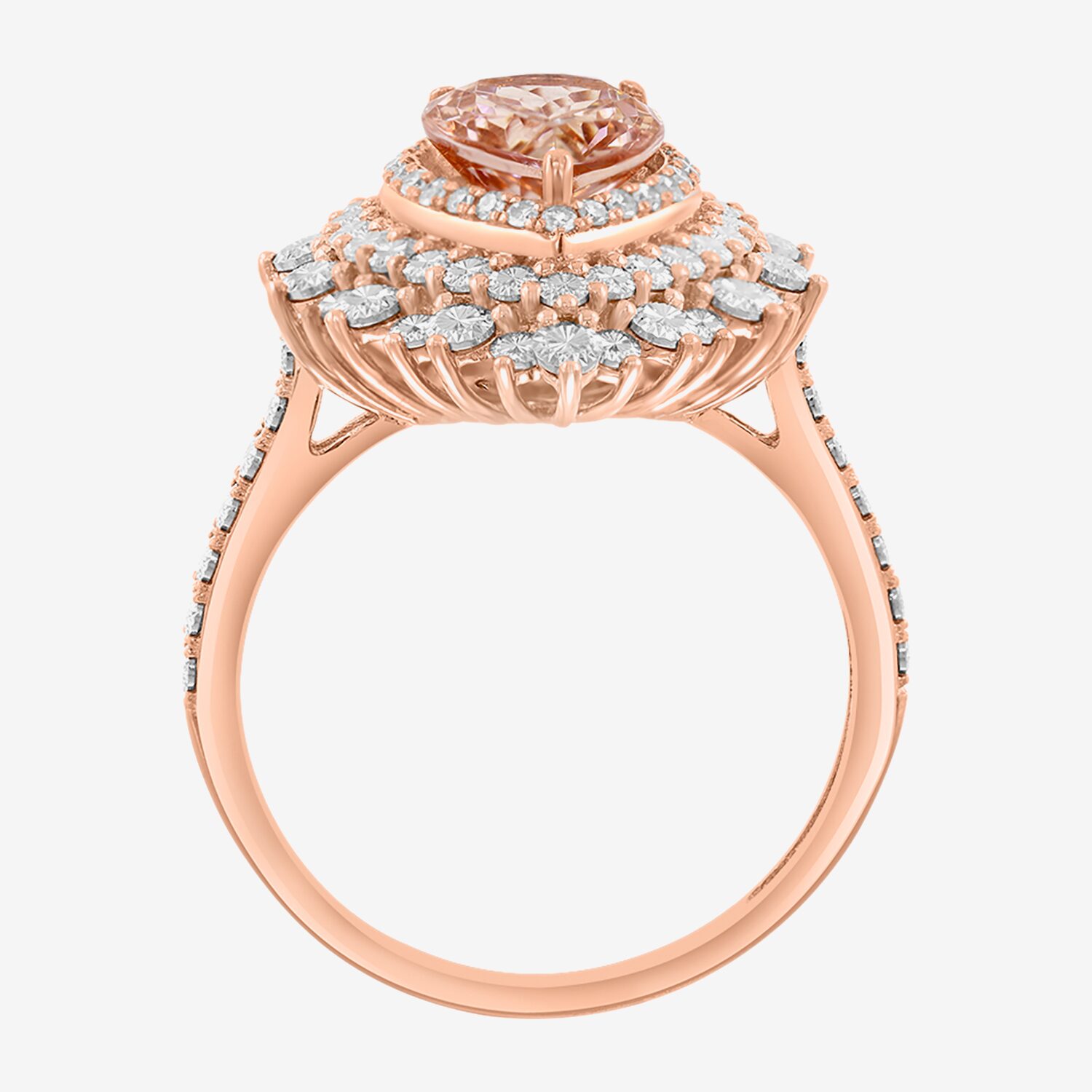 Effy Final Call Limited Quantities! Womens 1/10 CT. T.W. Genuine Pink Morganite 14K Two Tone Gold Pear Halo Side Stone Cocktail Ring