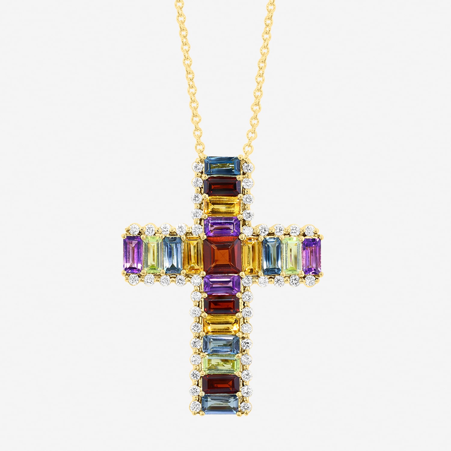 Effy Final Call Limited Quantities! Cross Womens 1/3 CT. T.W. Genuine Multi Color 14K Gold Cross 18 Inch Pendant Necklace