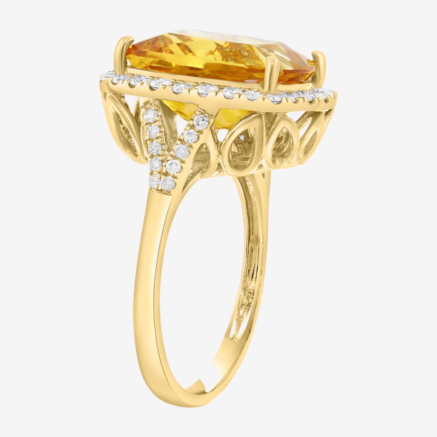 Effy Final Call Limited Quantities! Womens 1/2 CT. T.W. Genuine Yellow Citrine 14K Gold Cushion Halo Side Stone Cocktail Ring