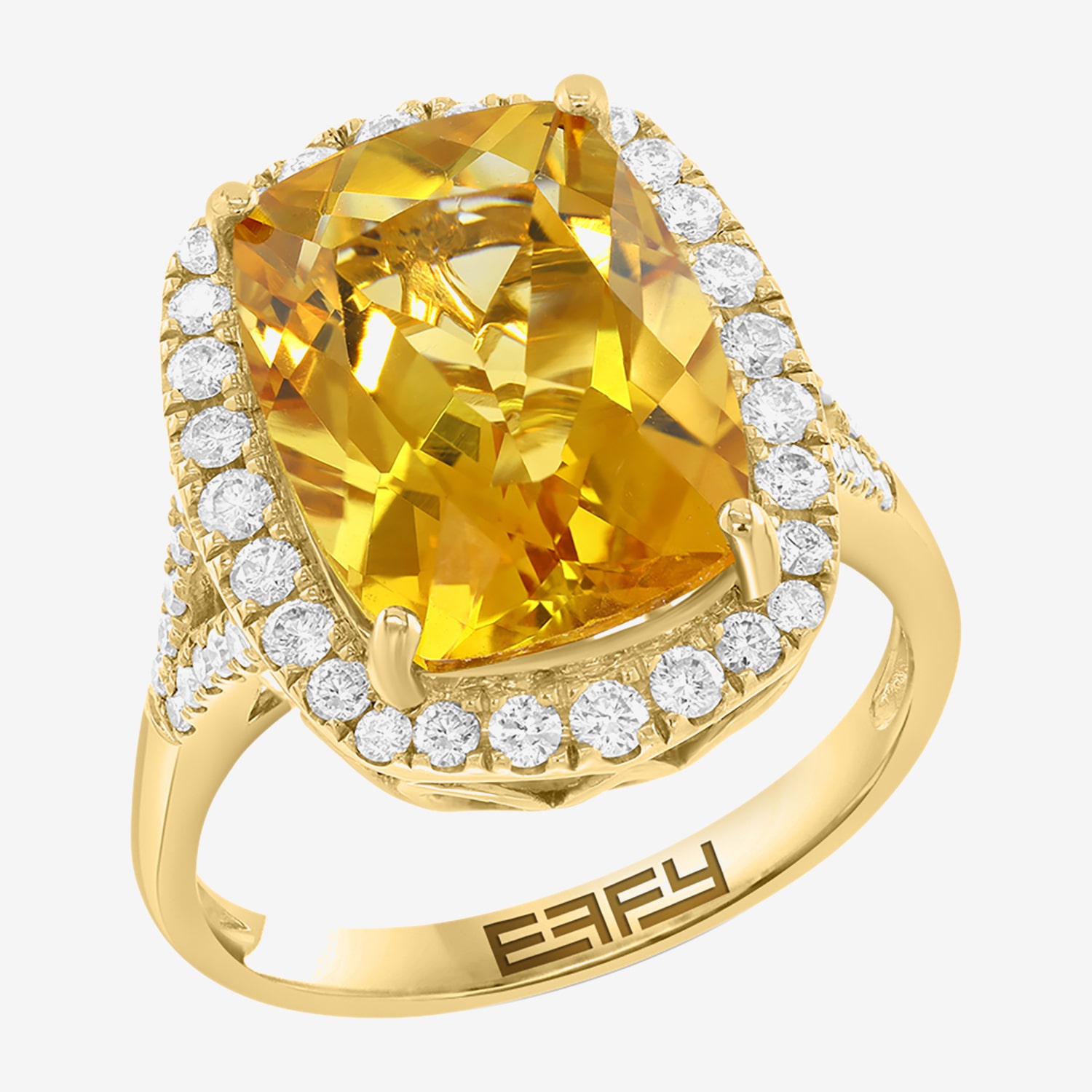 Effy Final Call Limited Quantities! Womens 1/2 CT. T.W. Genuine Yellow Citrine 14K Gold Cushion Halo Side Stone Cocktail Ring