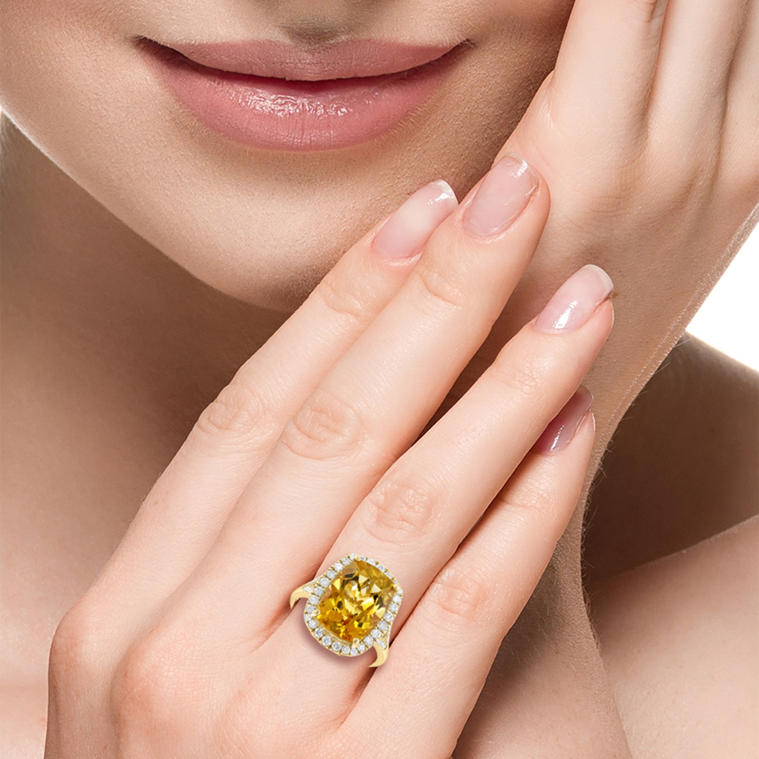 Effy Final Call Limited Quantities! Womens 1/2 CT. T.W. Genuine Yellow Citrine 14K Gold Cushion Halo Side Stone Cocktail Ring