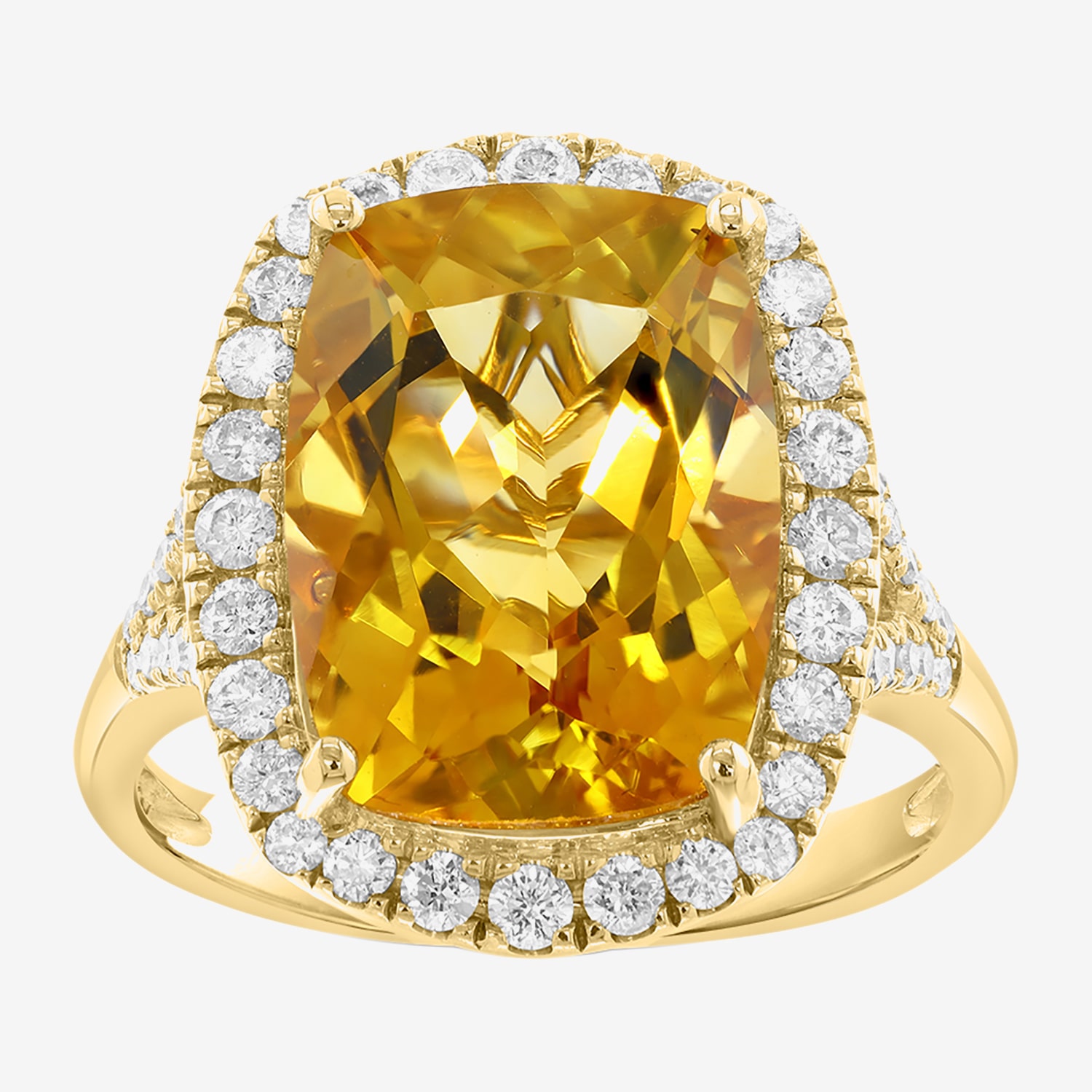 Effy Final Call Limited Quantities! Womens 1/2 CT. T.W. Genuine Yellow Citrine 14K Gold Cushion Halo Side Stone Cocktail Ring