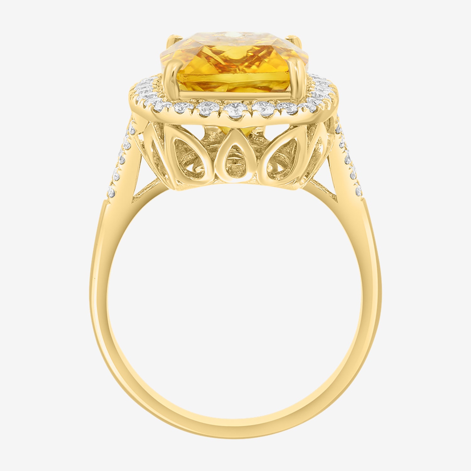 Effy Final Call Limited Quantities! Womens 1/2 CT. T.W. Genuine Yellow Citrine 14K Gold Cushion Halo Side Stone Cocktail Ring