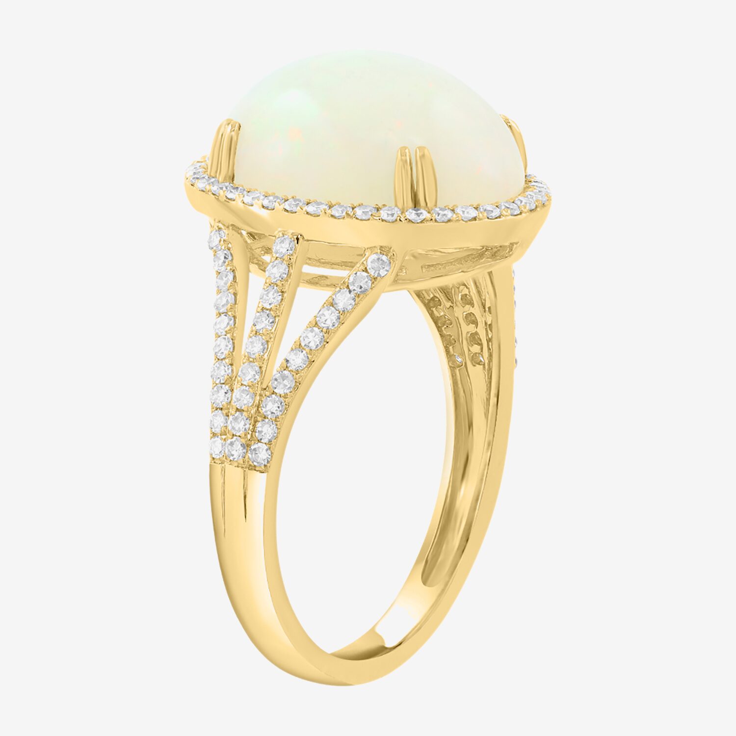 Effy Final Call Limited Quantities! Womens 3/8 CT. T.W. Genuine White Opal 14K Gold Oval Halo Side Stone Cocktail Ring