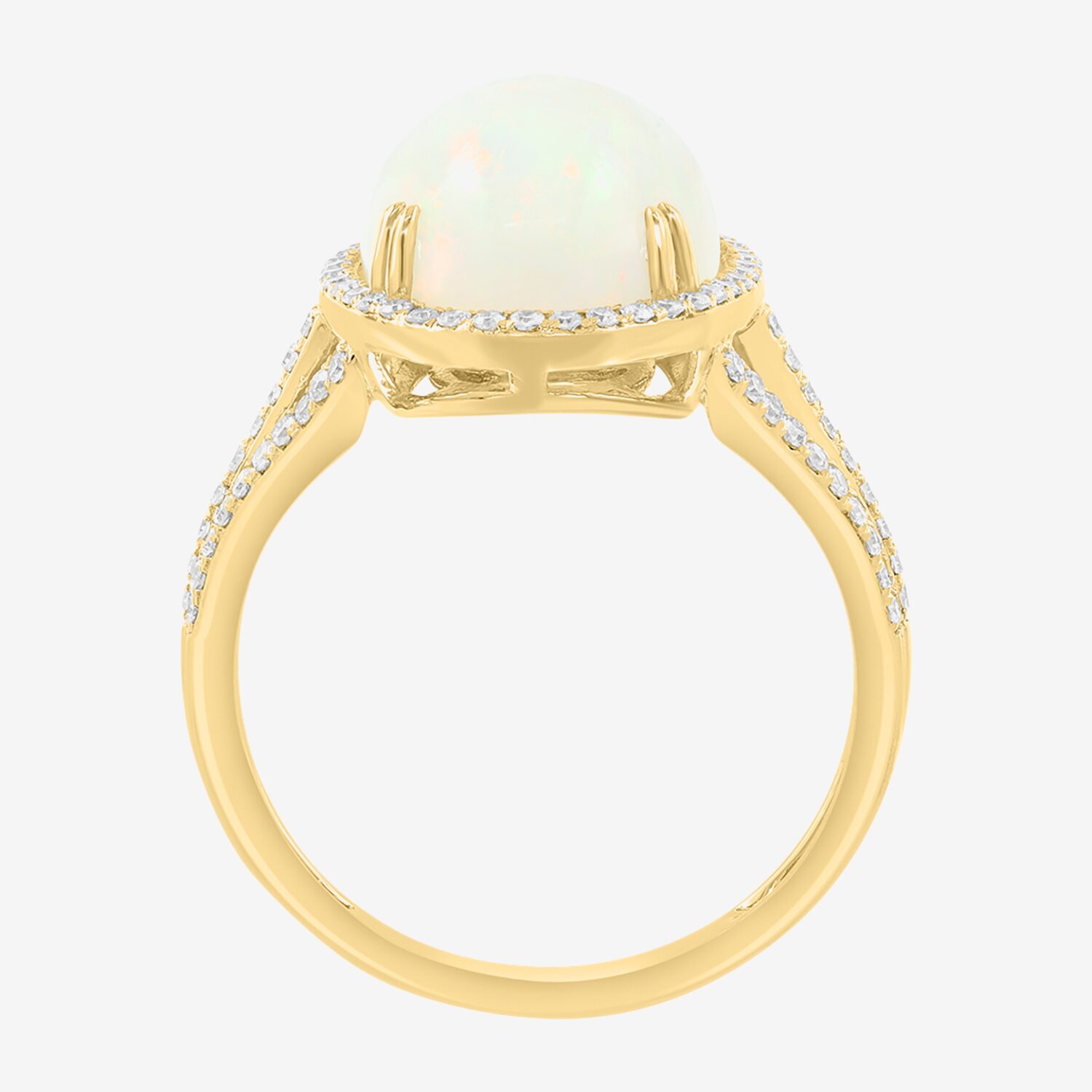 Effy Final Call Limited Quantities! Womens 3/8 CT. T.W. Genuine White Opal 14K Gold Oval Halo Side Stone Cocktail Ring
