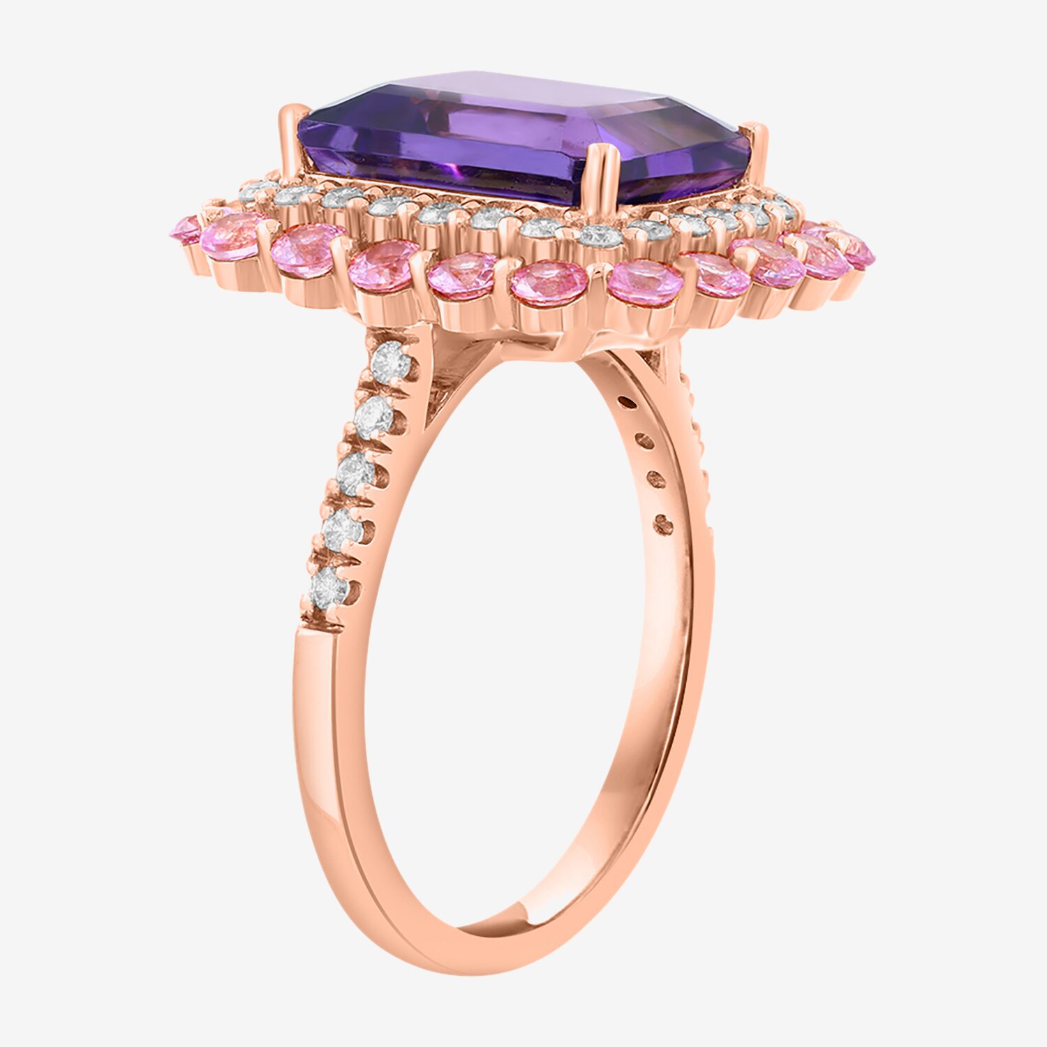 Effy Final Call Limited Quantities! Womens 1/3 CT. T.W. Genuine Purple Amethyst 14K Rose Gold Halo Side Stone Cocktail Ring