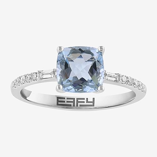 Effy Final Call Limited Quantities! Womens 1/7 Ct. T.w. Genuine Blue Aquamarine 14k White Gold Square Side Stone Coc
