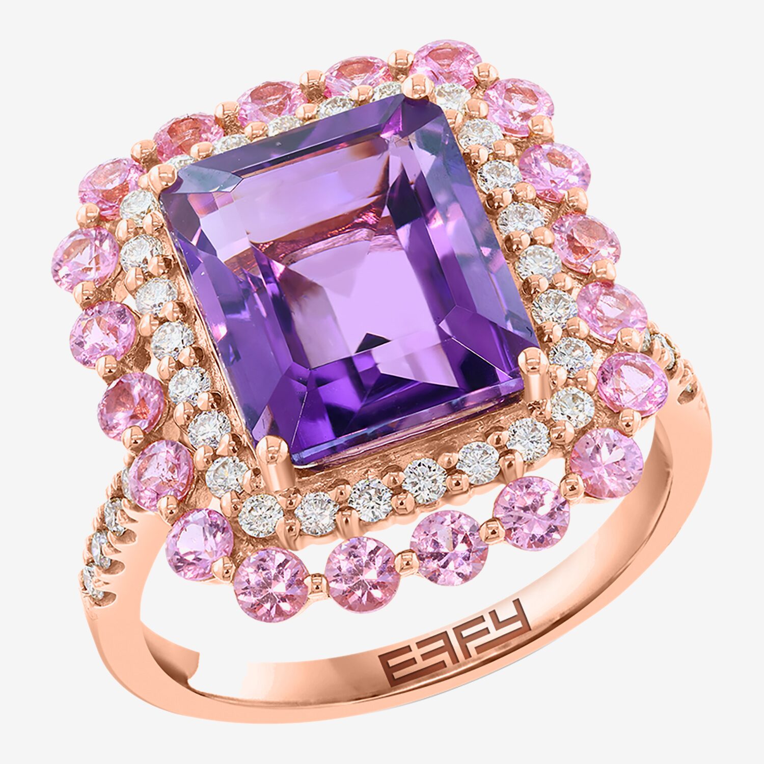Effy Final Call Limited Quantities! Womens 1/3 CT. T.W. Genuine Purple Amethyst 14K Rose Gold Halo Side Stone Cocktail Ring