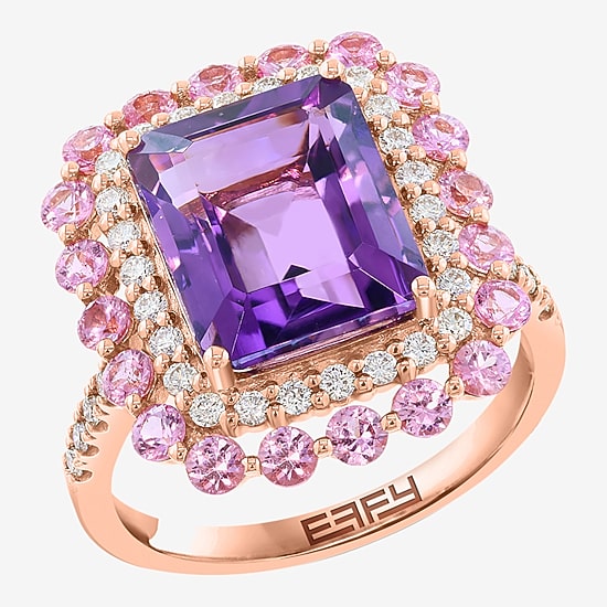 Effy Final Call Limited Quantities! Womens 1/3 CT. T.W. Genuine Purple Amethyst 14K Rose Gold Halo Side Stone Cocktail Ring