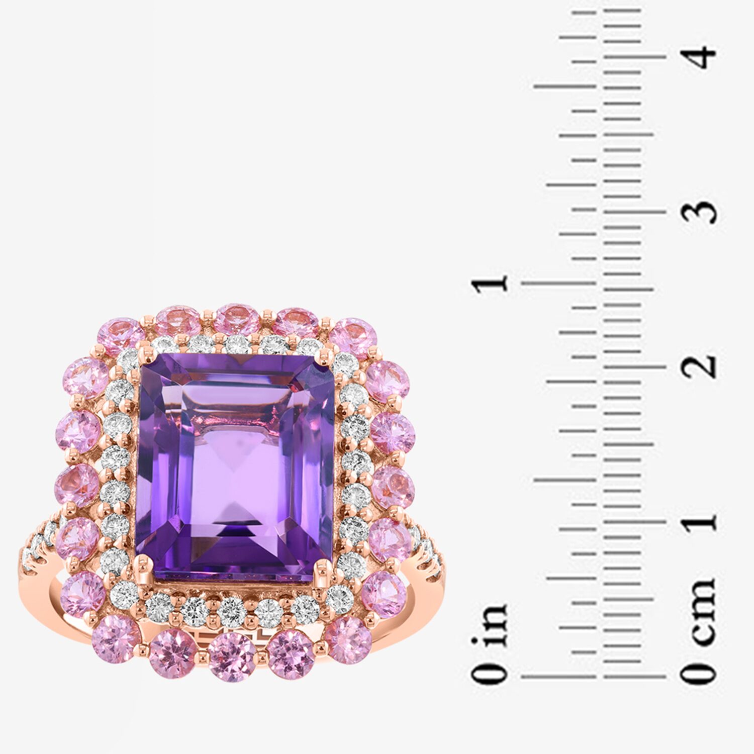 Effy Final Call Limited Quantities! Womens 1/3 CT. T.W. Genuine Purple Amethyst 14K Rose Gold Halo Side Stone Cocktail Ring