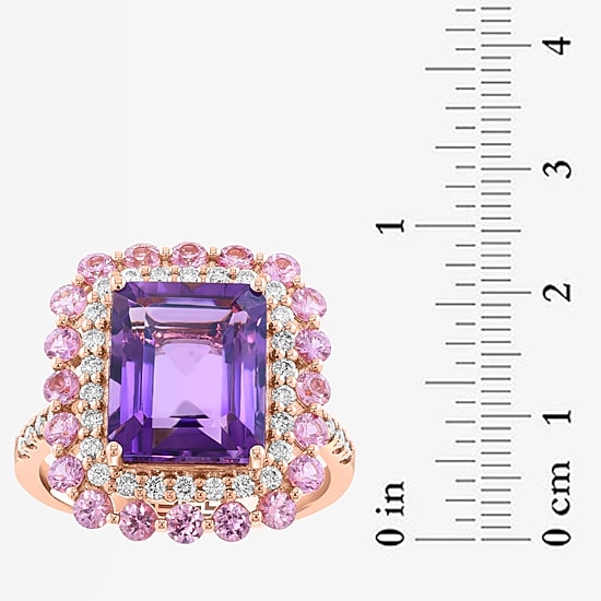 Effy Final Call Limited Quantities! Womens 1/3 CT. T.W. Genuine Purple Amethyst 14K Rose Gold Halo Side Stone Cocktail Ring