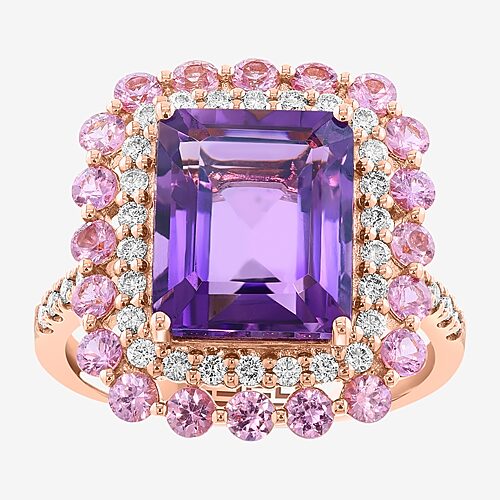 Effy Final Call Limited Quantities! Womens 1/3 Ct. T.w. Genuine Purple Amethyst 14k Rose Gold Halo Side Stone Cockta