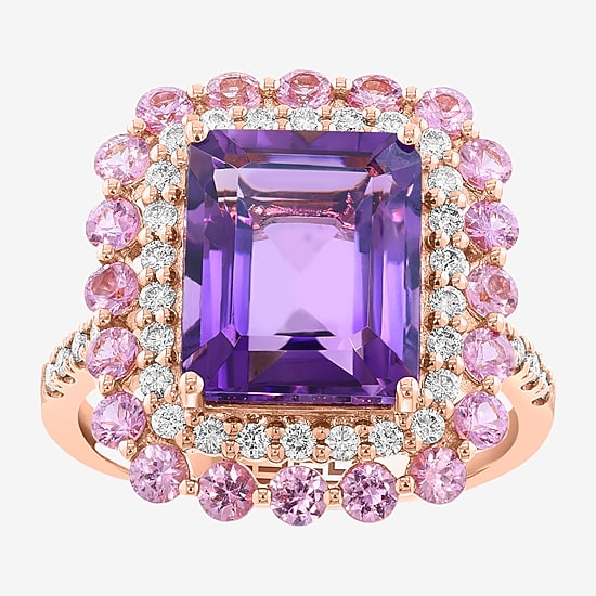 Effy Final Call Limited Quantities! Womens 1/3 CT. T.W. Genuine Purple Amethyst 14K Rose Gold Halo Side Stone Cocktail Ring