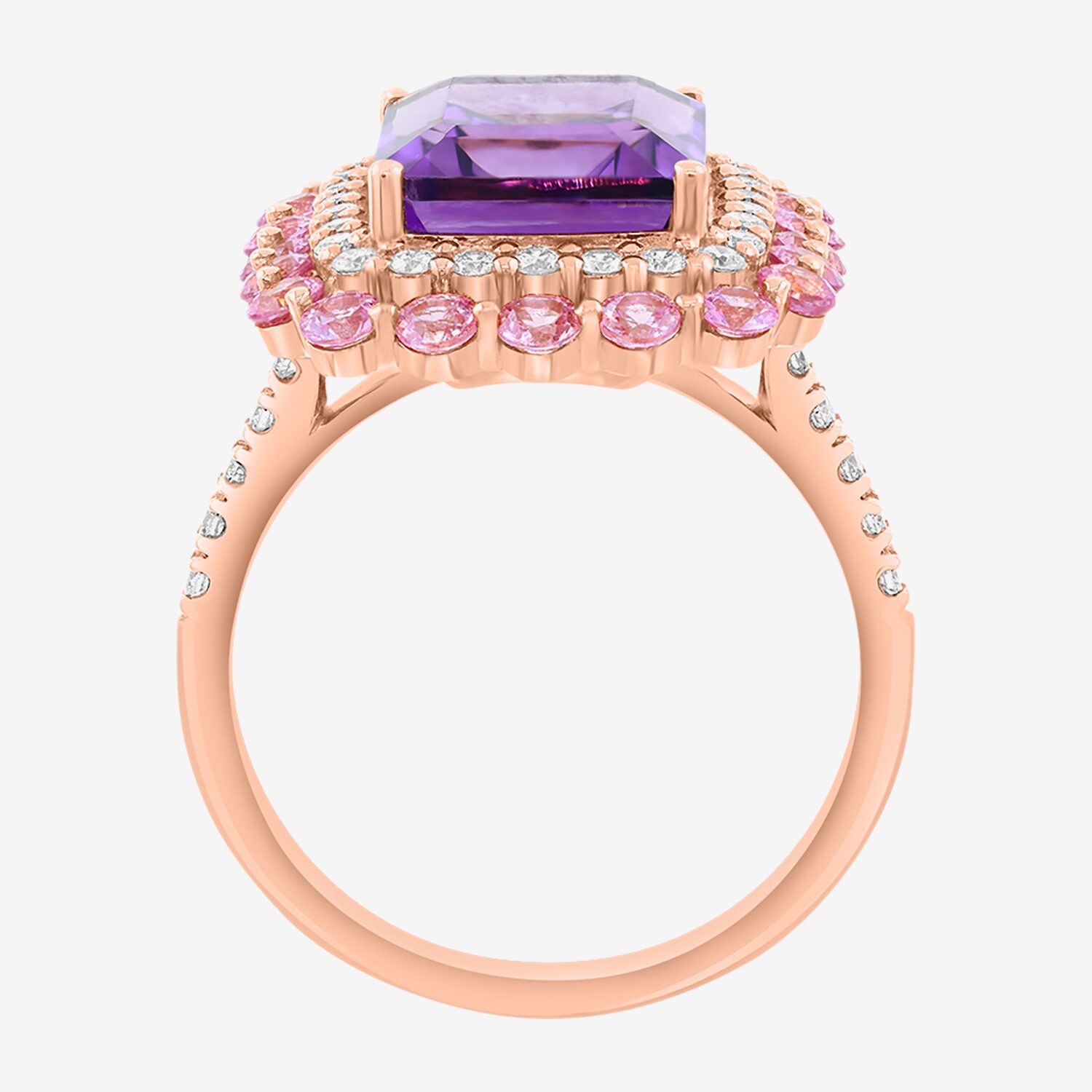 Effy Final Call Limited Quantities! Womens 1/3 CT. T.W. Genuine Purple Amethyst 14K Rose Gold Halo Side Stone Cocktail Ring