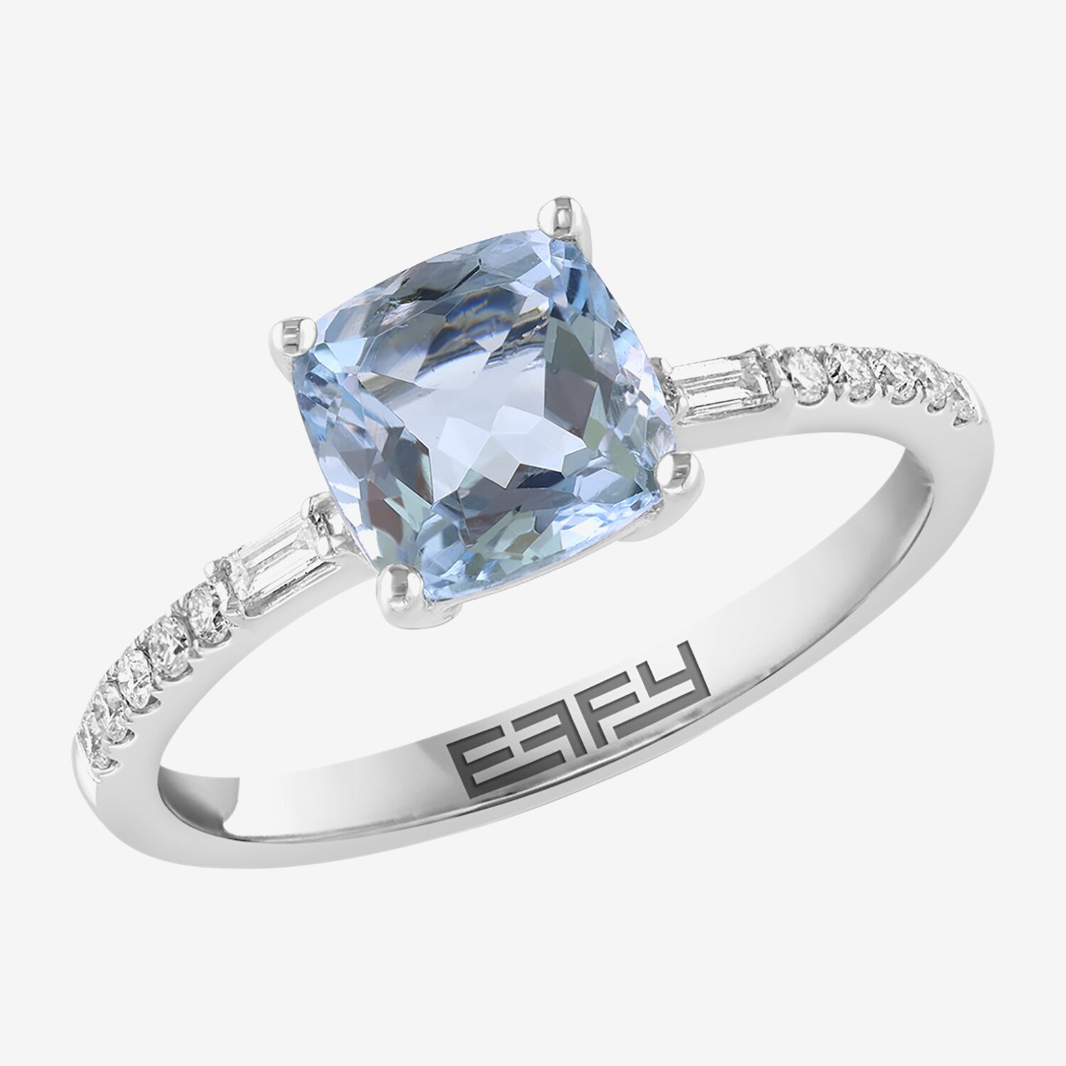 Effy Final Call Limited Quantities! Womens 1/7 CT. T.W. Genuine Blue Aquamarine 14K White Gold Square Side Stone Cocktail Ring