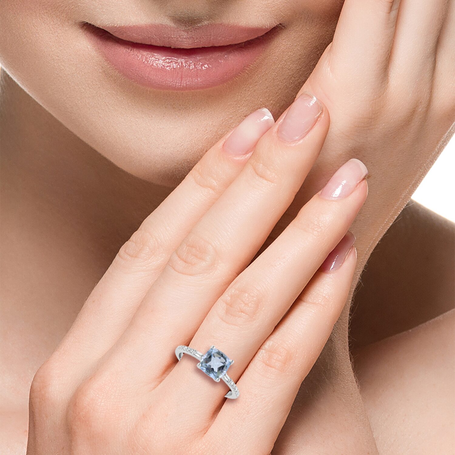 Effy Final Call Limited Quantities! Womens 1/7 CT. T.W. Genuine Blue Aquamarine 14K White Gold Square Side Stone Cocktail Ring