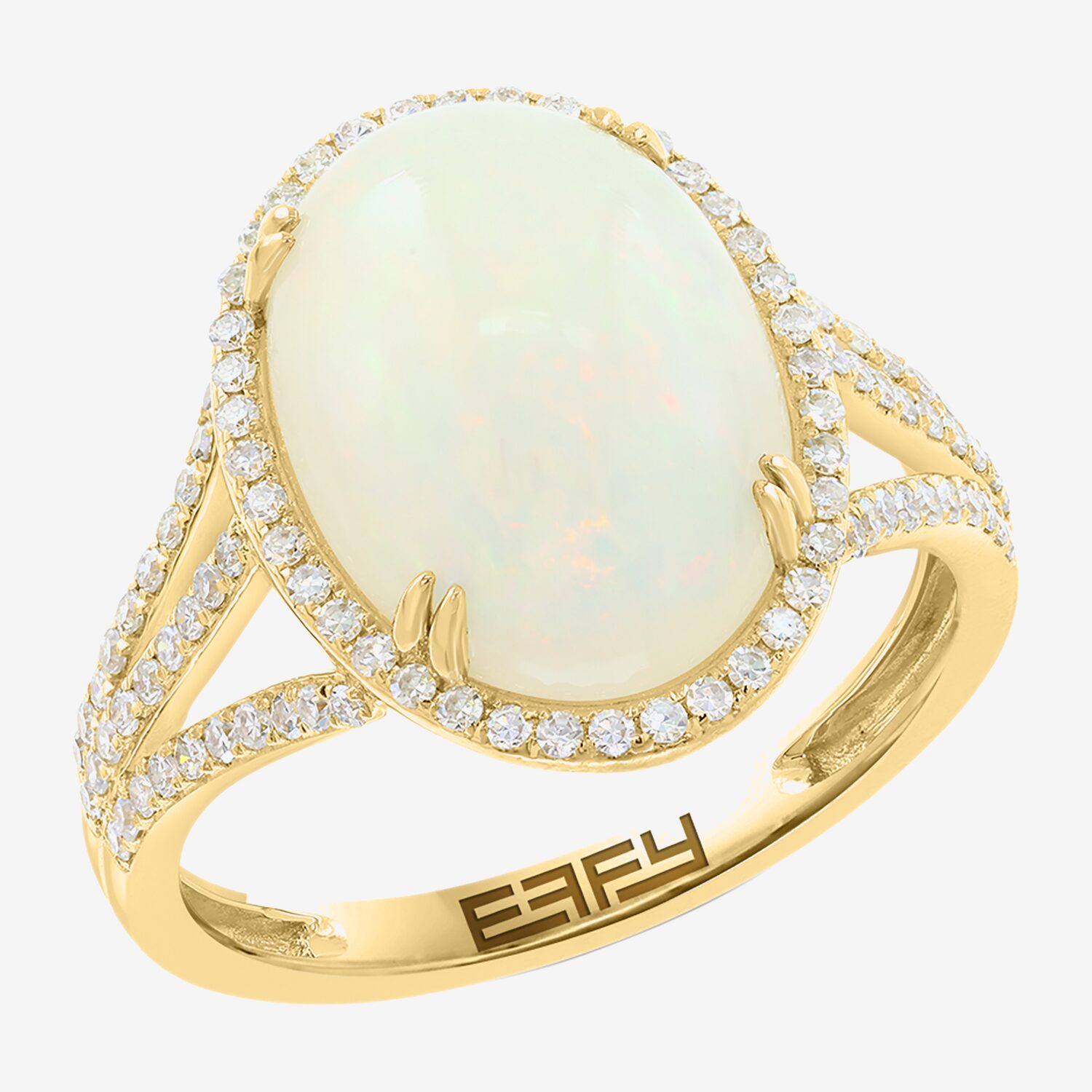 Effy Final Call Limited Quantities! Womens 3/8 CT. T.W. Genuine White Opal 14K Gold Oval Halo Side Stone Cocktail Ring