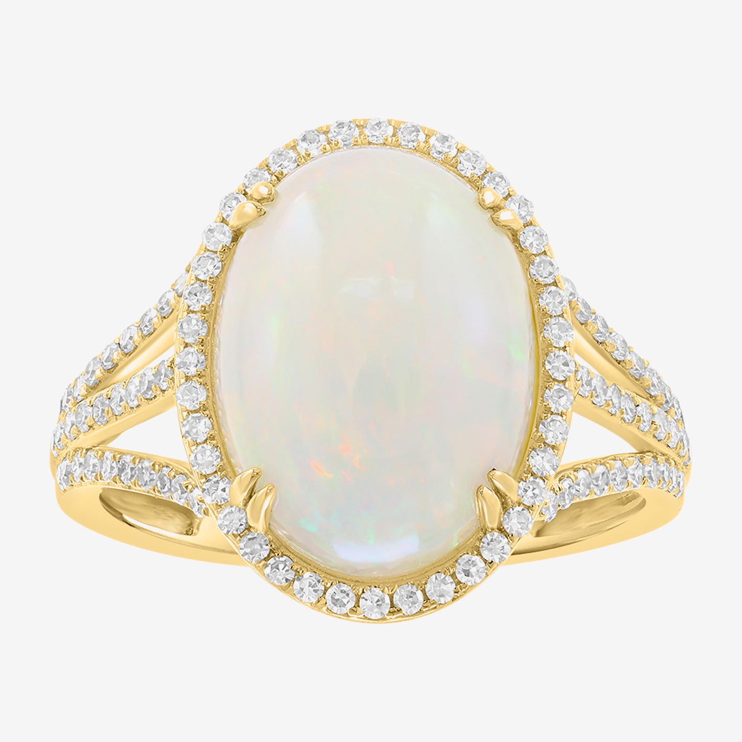 Effy Final Call Limited Quantities! Womens 3/8 CT. T.W. Genuine White Opal 14K Gold Oval Halo Side Stone Cocktail Ring