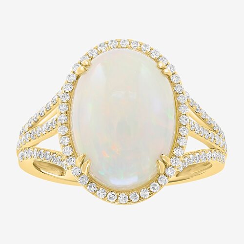Effy Final Call Limited Quantities! Womens 3/8 Ct. T.w. Genuine White Opal 14k Gold Oval Halo Side Stone Cocktail Ri