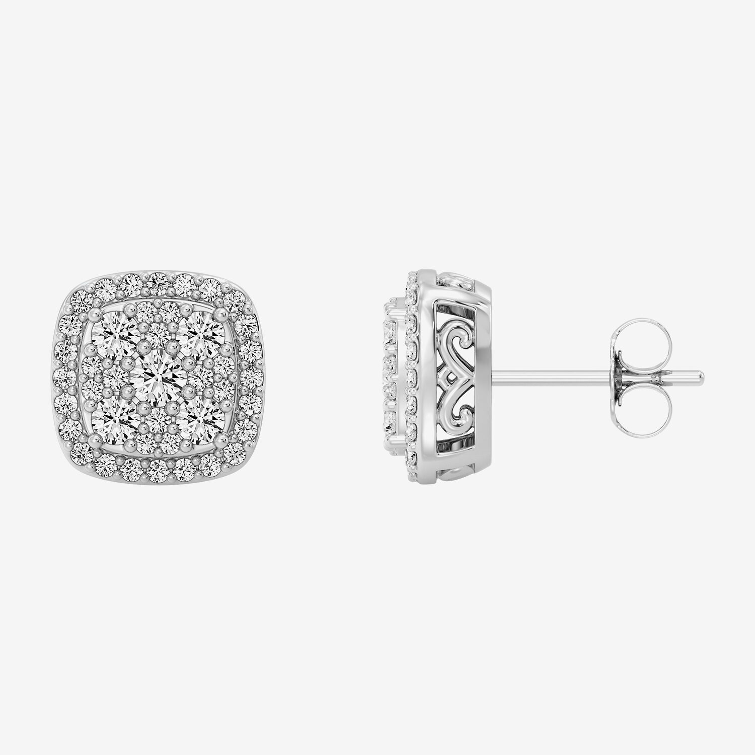 (F / Si1-Si2) 1 CT. T.W. Lab Grown White Diamond 10.4mm Cushion Stud Earrings