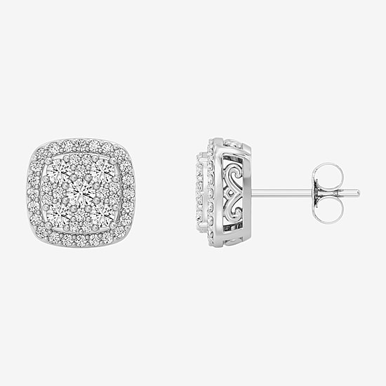 (F / Si1-Si2) 1 CT. T.W. Lab Grown White Diamond 10.4mm Cushion Stud Earrings