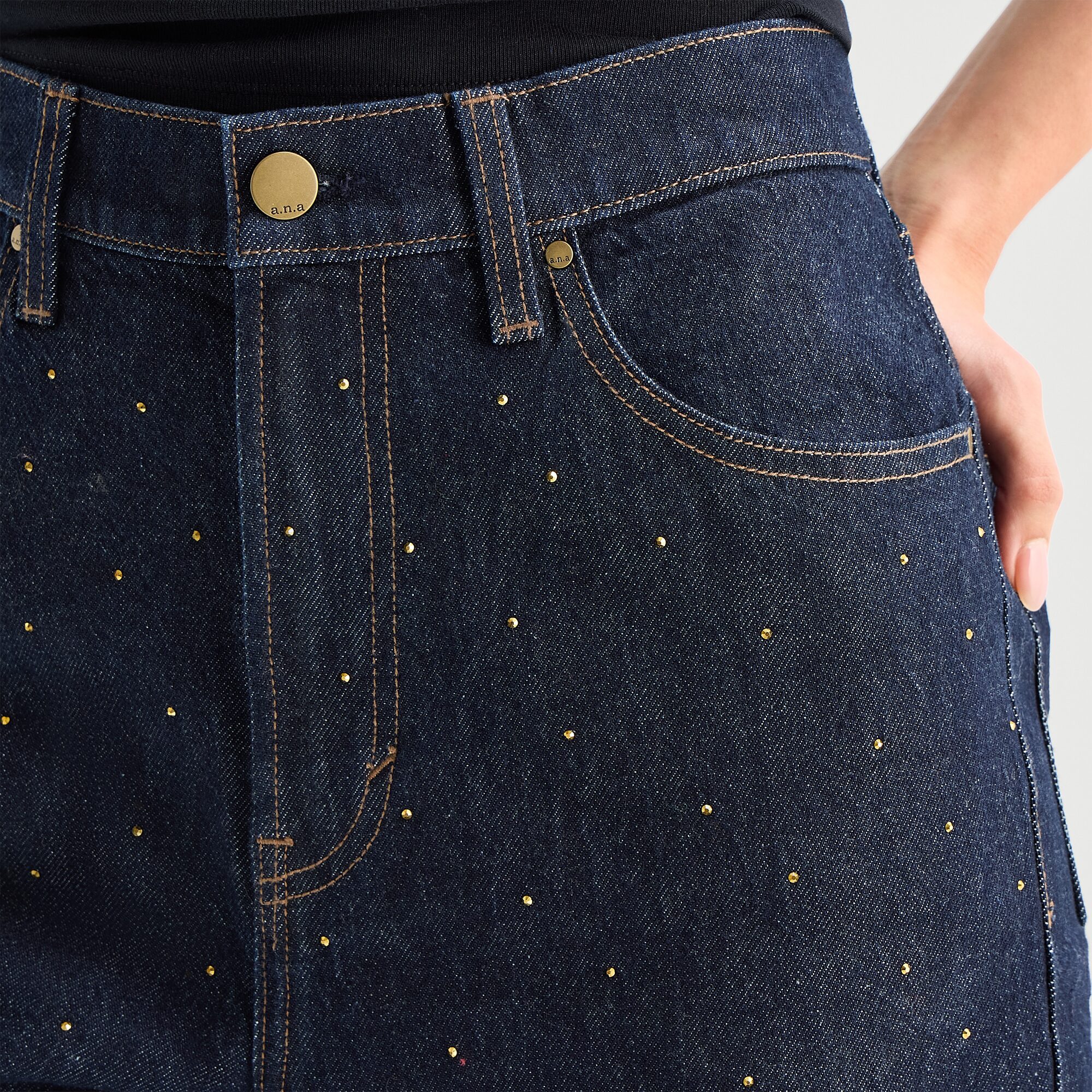 A.N.A Embellished Womens Highest Rise Straight Leg Jean