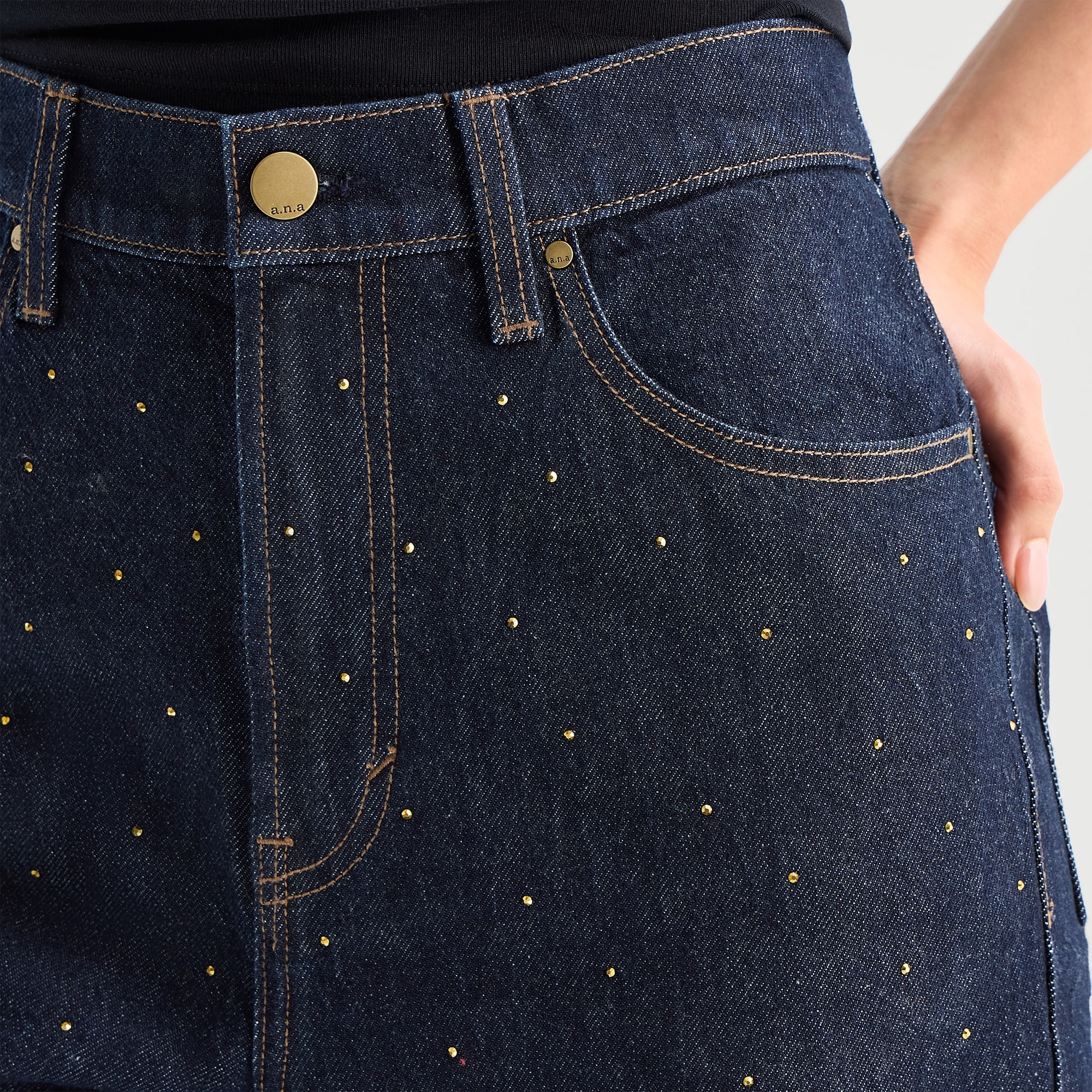 A.N.A Embellished Womens Highest Rise Straight Leg Jean