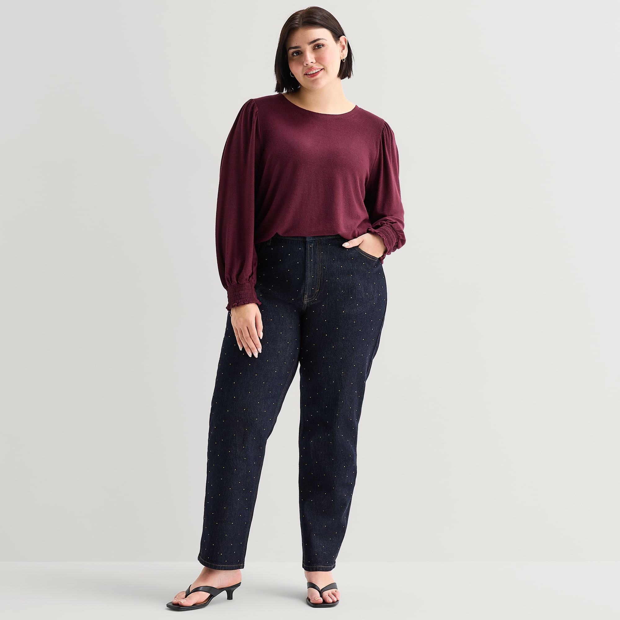 A.N.A Embellished Womens Highest Rise Straight Leg Jean