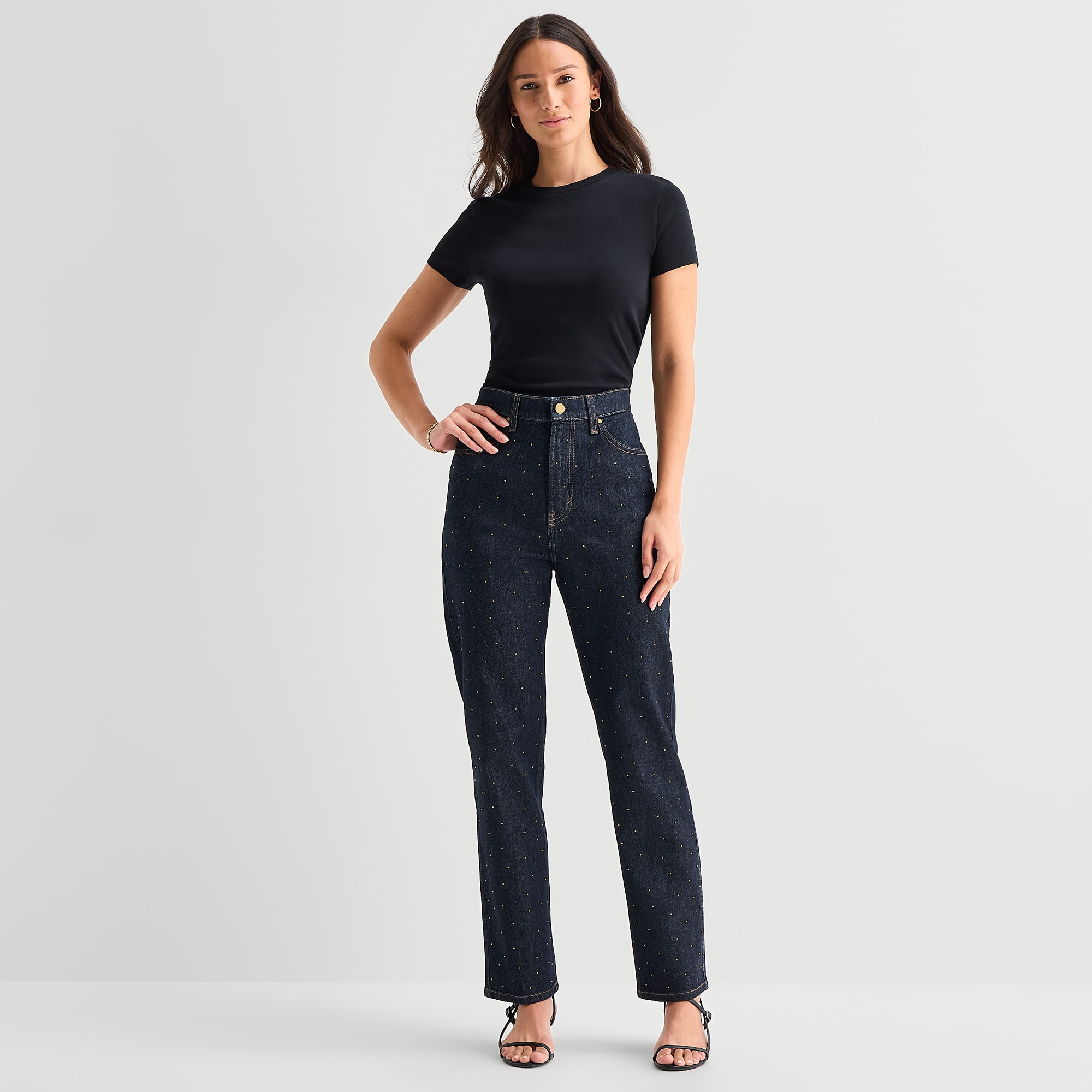 A.N.A Embellished Womens Highest Rise Straight Leg Jean