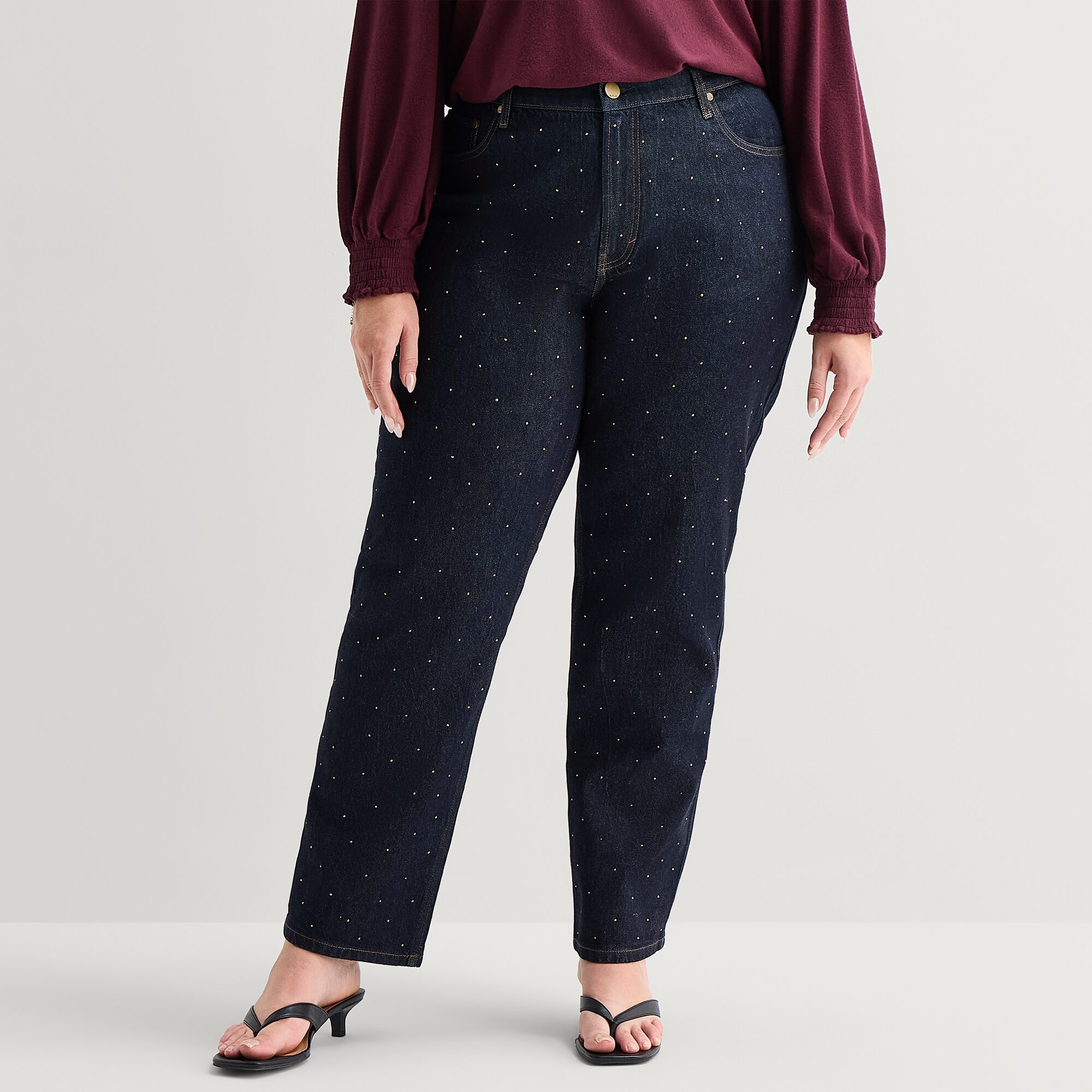 A.N.A Embellished Womens Plus Highest Rise Wide Leg Jean
