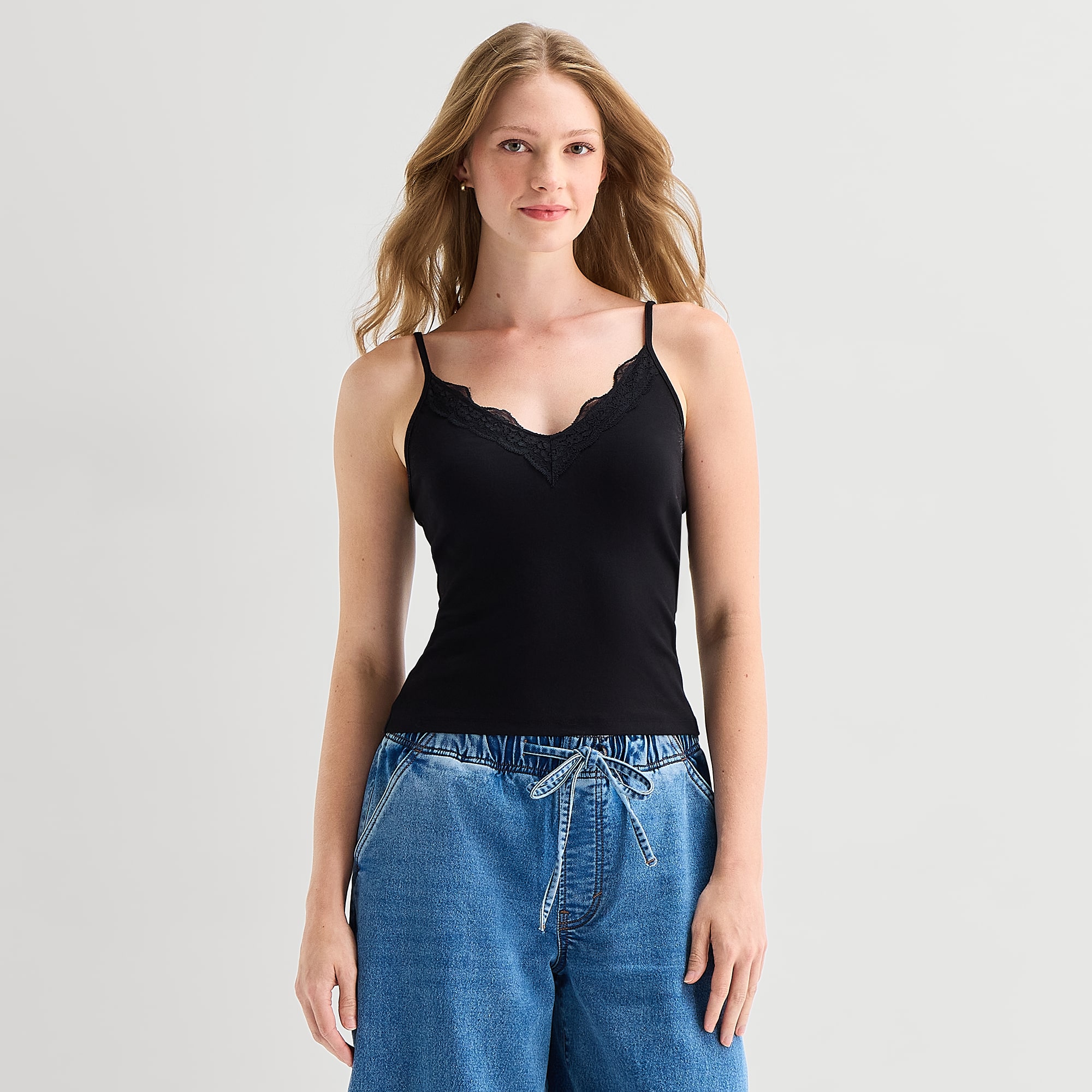 A.N.A Womens V Neck Sleeveless Lace Trim Camisole