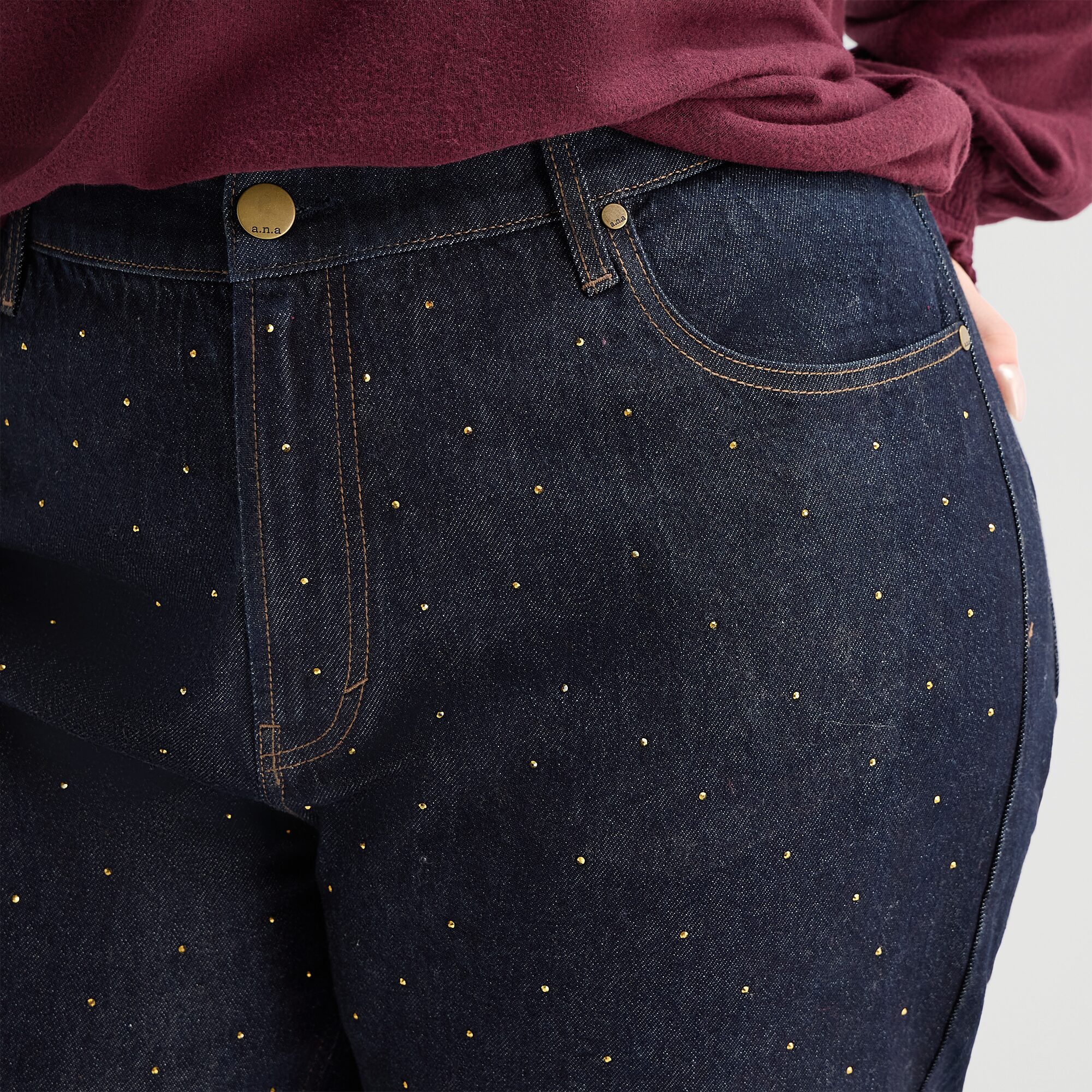 A.N.A Embellished Womens Plus Highest Rise Wide Leg Jean