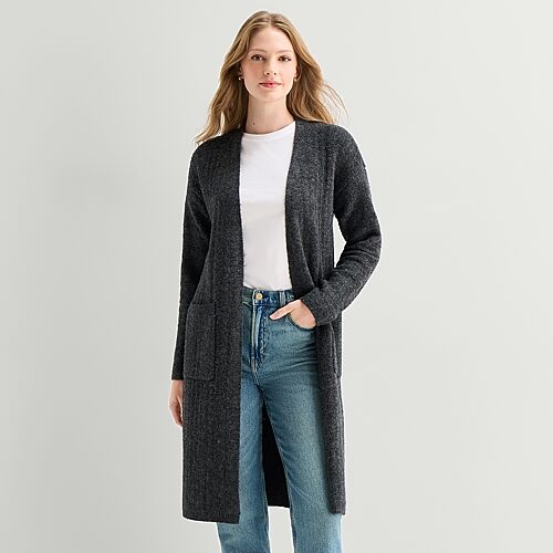 Ana Womens V Neck Long Sleeve Cardigan In Gray