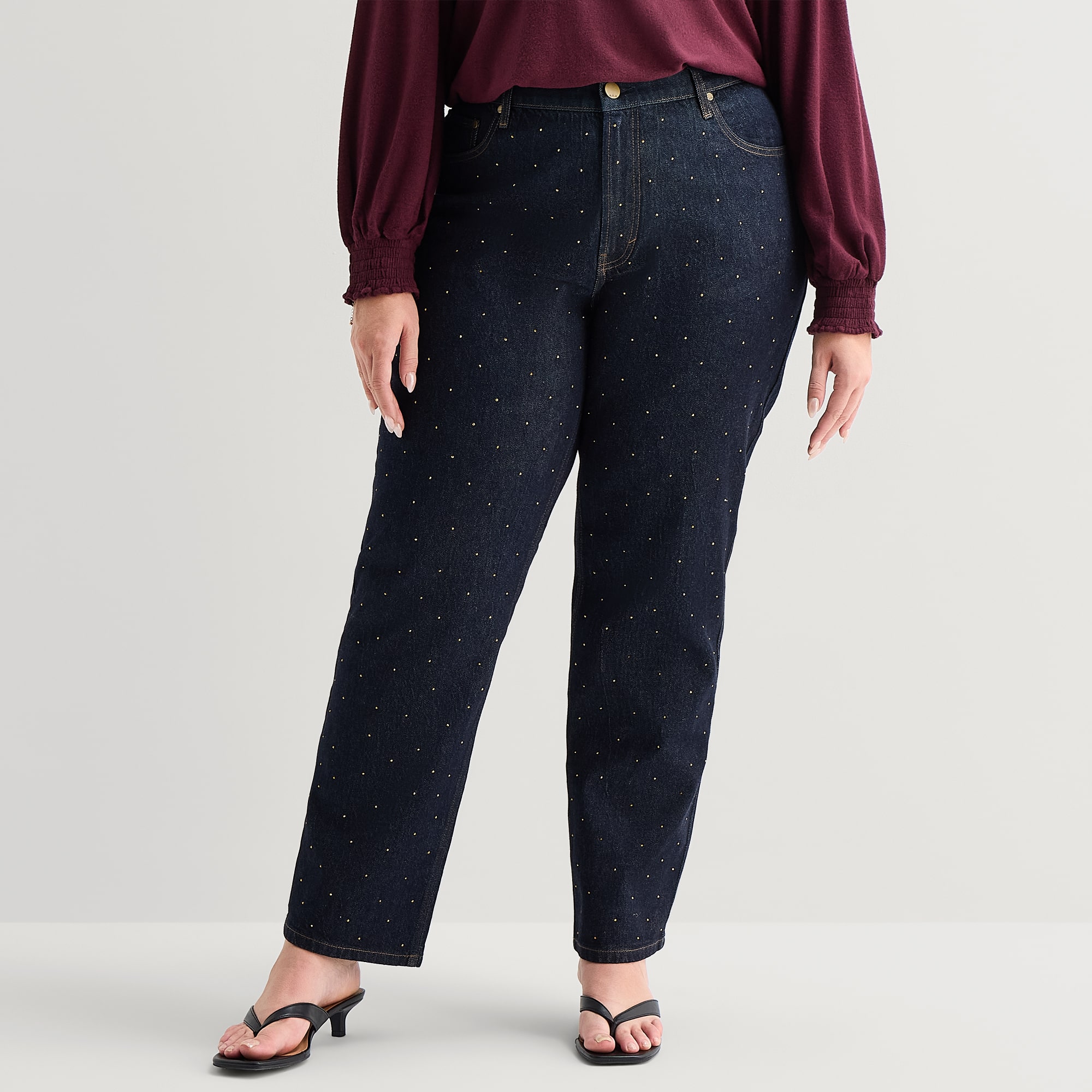 A.N.A Embellished Womens Highest Rise Straight Leg Jean