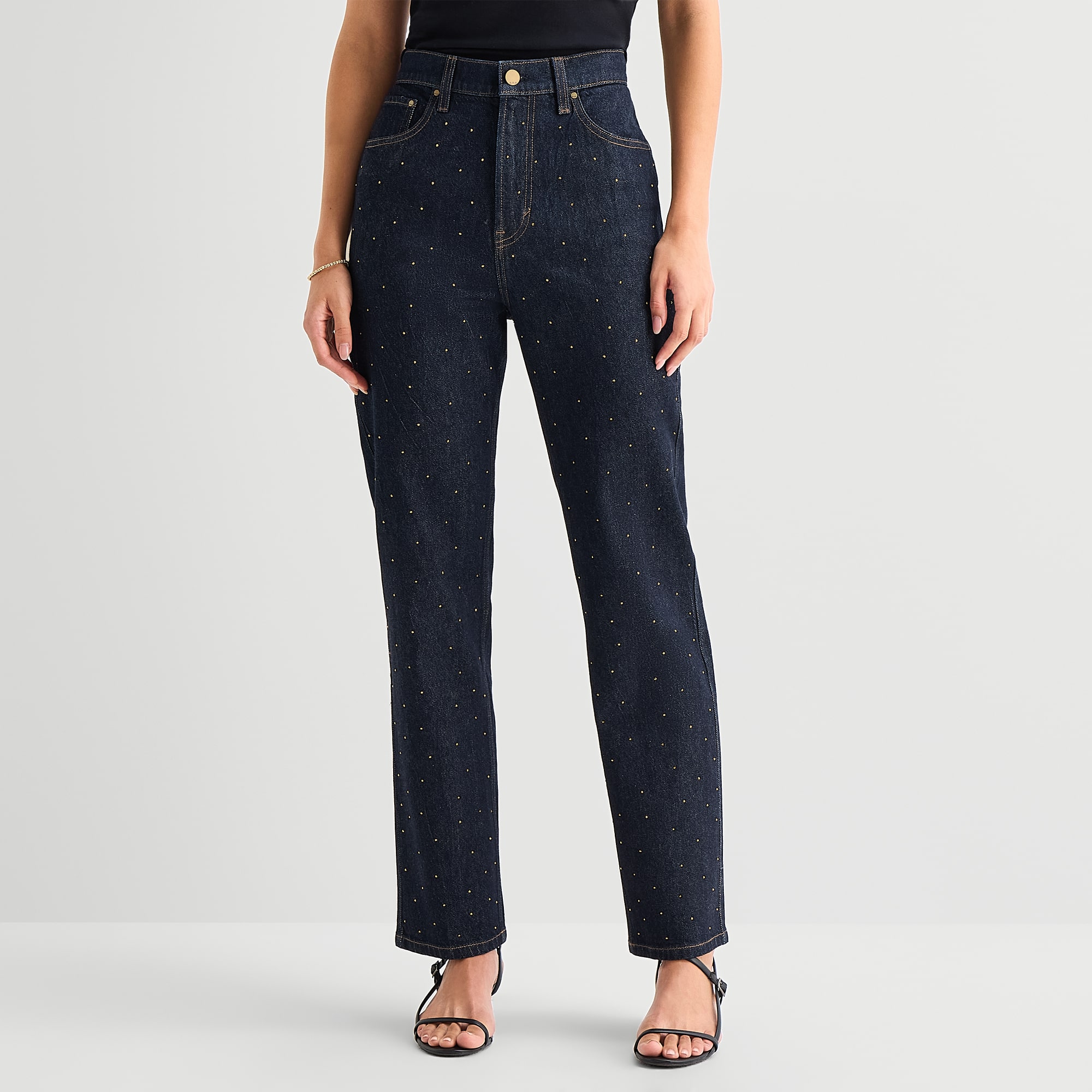 A.N.A Embellished Womens Highest Rise Straight Leg Jean