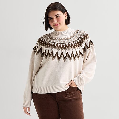 Ana Plus Womens Mock Neck Long Sleeve Pullover Sweater In Beige