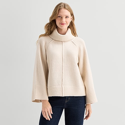 Ana Womens Turtleneck Long Sleeve Pullover Sweater In Beige