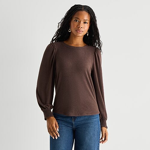 A.N.A Brushed Womens Crew Neck Long Sleeve T-Shirt, Petite Xx-large, Brown