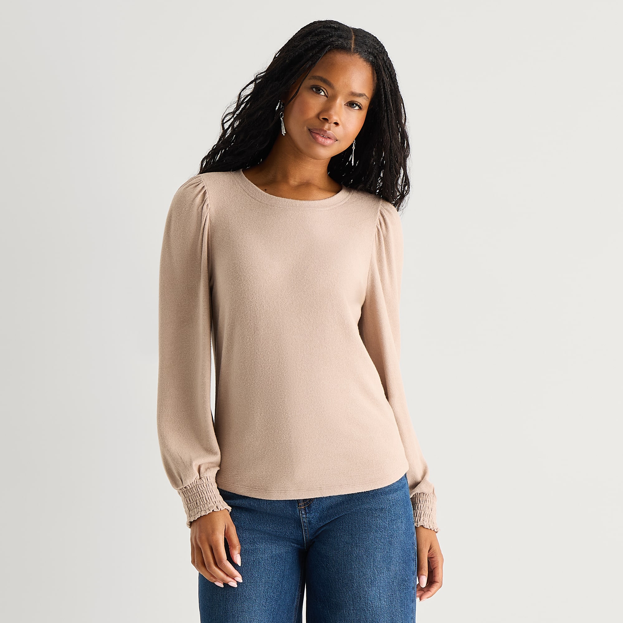 A.N.A Brushed Womens Crew Neck Long Sleeve T-Shirt