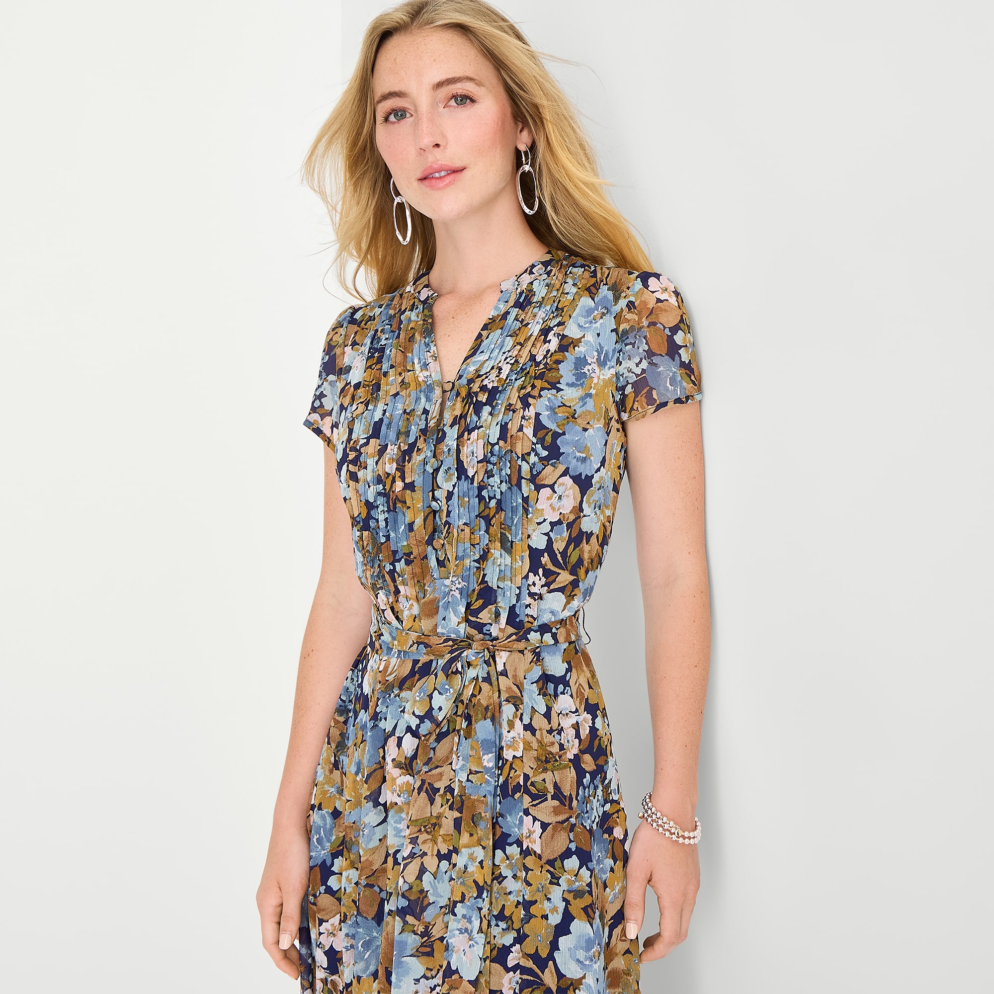 MSK Womens Petite Short Sleeve Midi Floral Shirt Dress