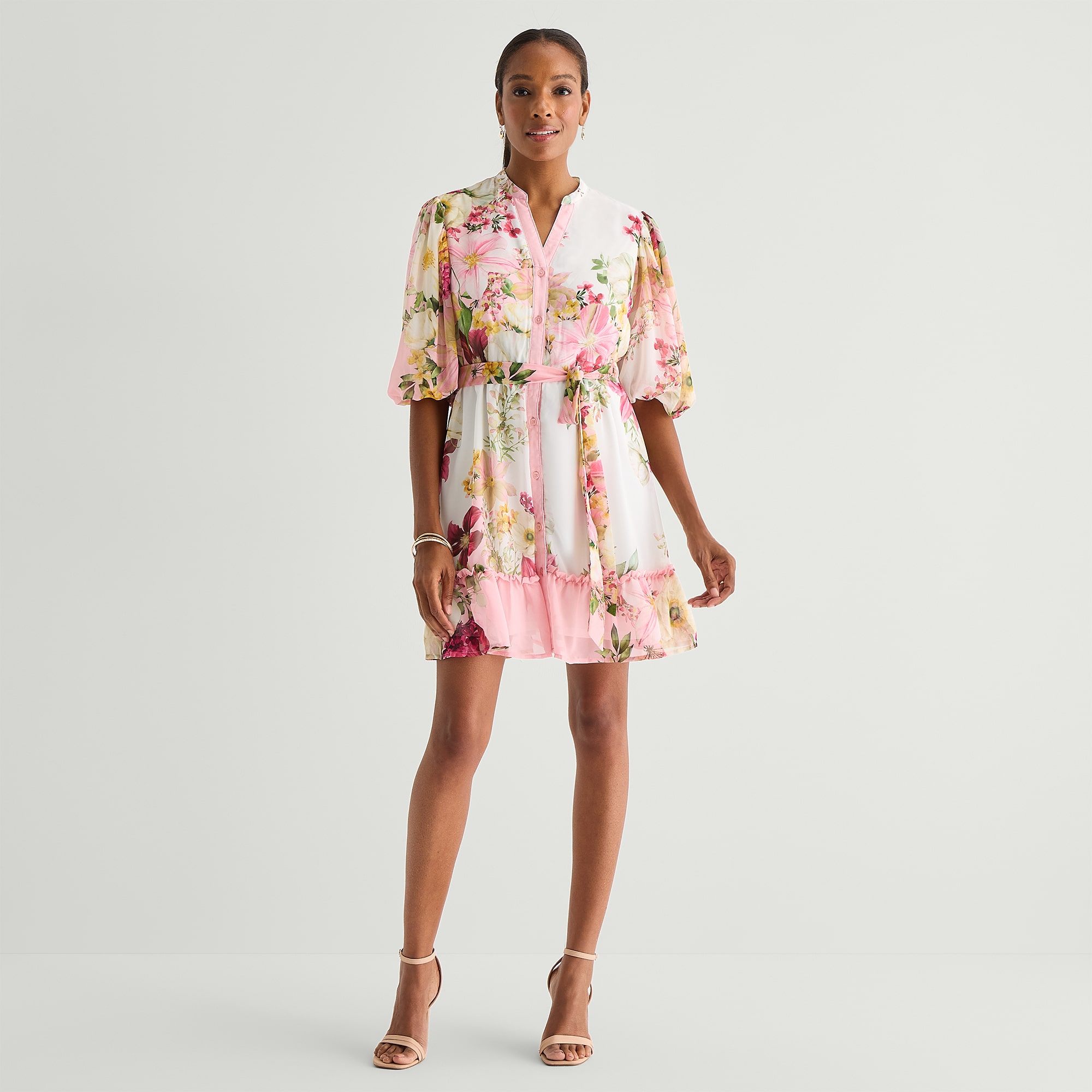 Studio 1 Womens Short Sleeve Floral Shirt Dress