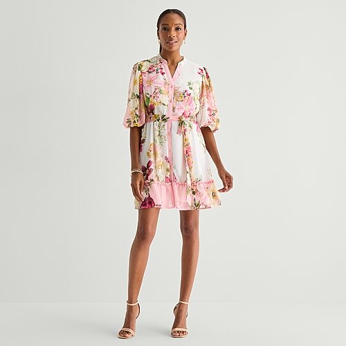 Studio 1 Womens Short Sleeve Floral Shirt Dress In Pink