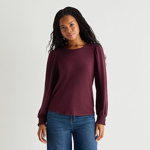 A.N.A Brushed Womens Crew Neck Long Sleeve T-Shirt, Petite X-small, Red