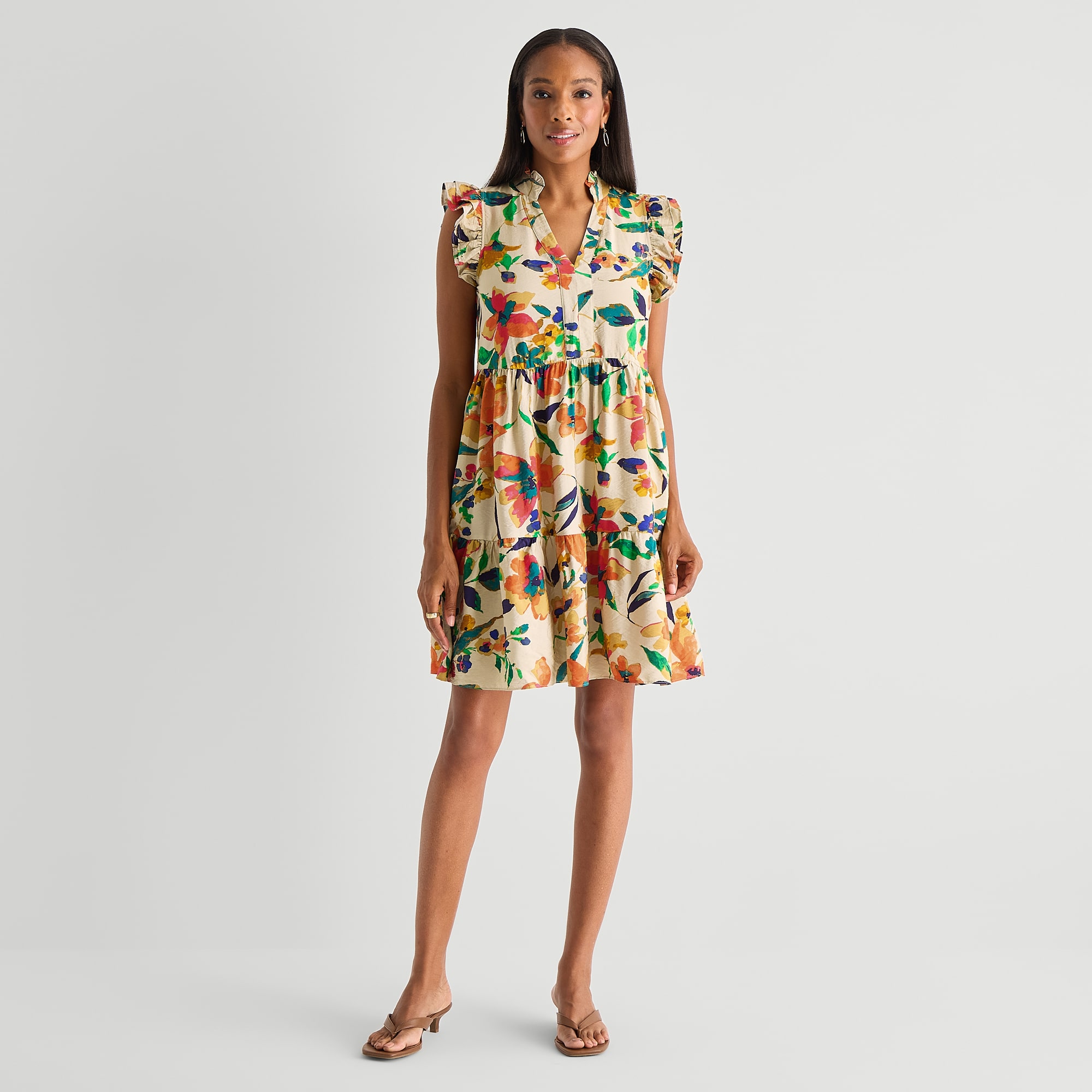 Studio 1 Womens V Neck Sleeveless Floral Shift Dress