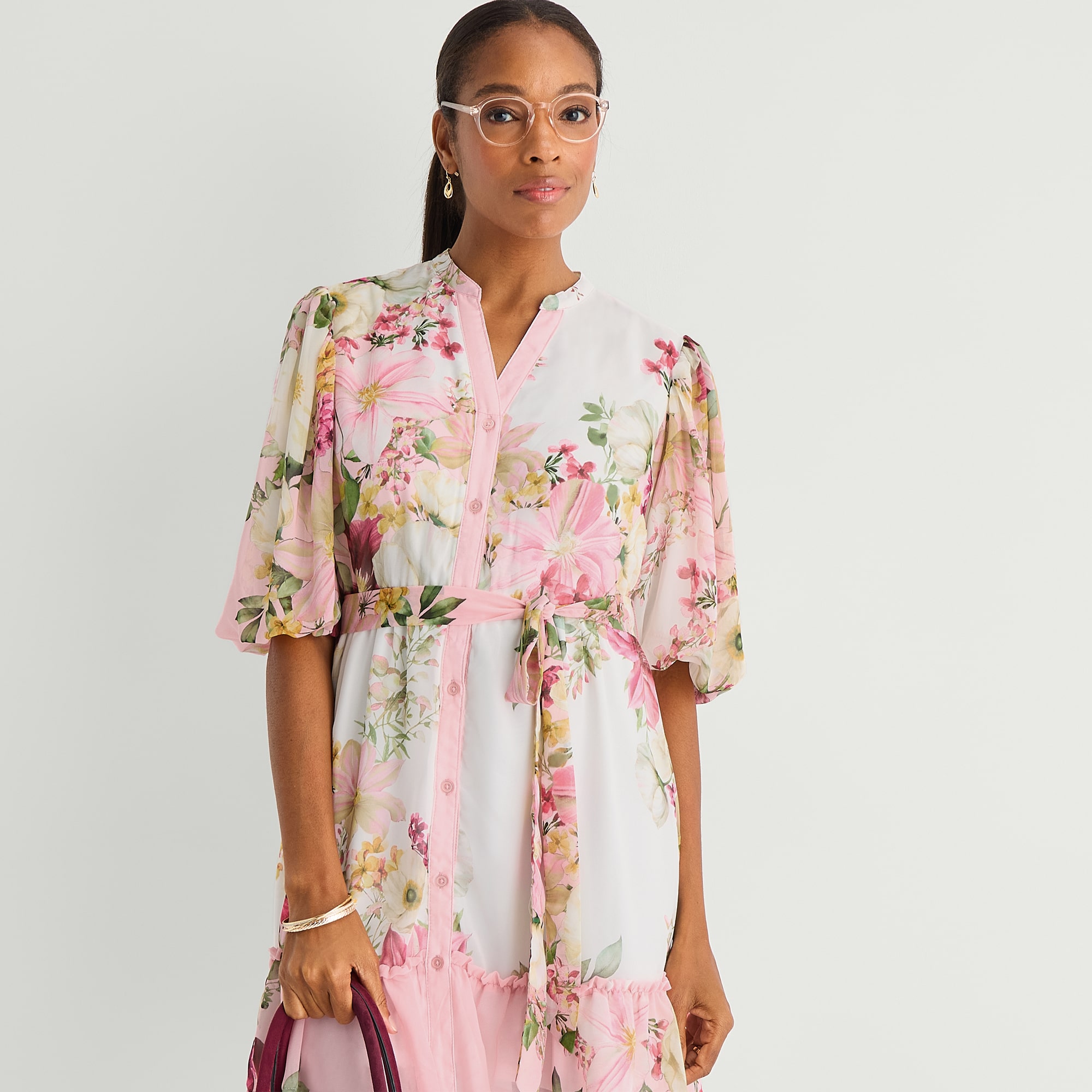 Studio 1 Womens Short Sleeve Floral Shirt Dress