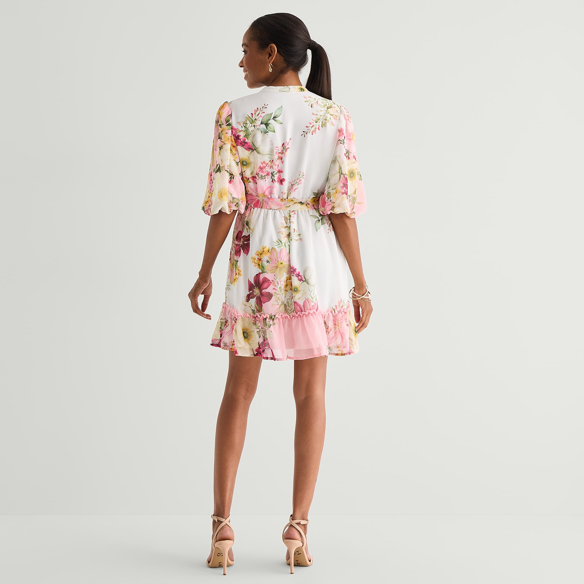 Studio 1 Womens Short Sleeve Floral Shirt Dress