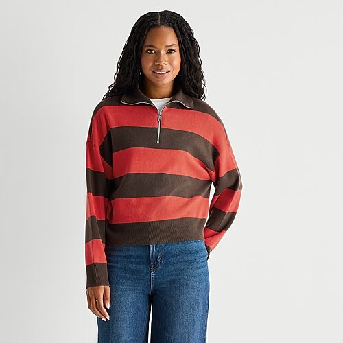 Ana Quarter Zip Womens Long Sleeve Pullover Sweater In Red