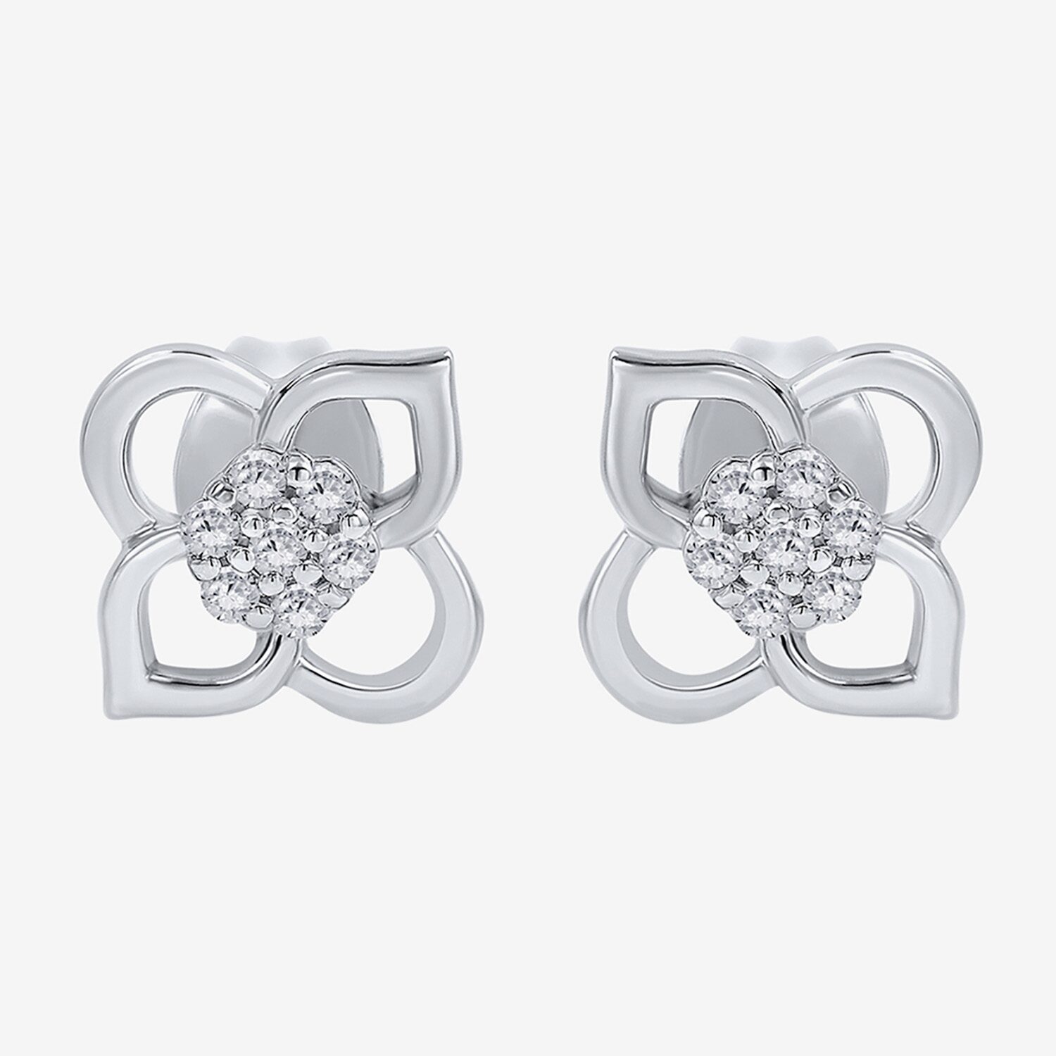 Limited Quantities! 1/10 CT. T.W. Natural White Diamond Sterling Silver 9.7mm Flower Stud Earrings
