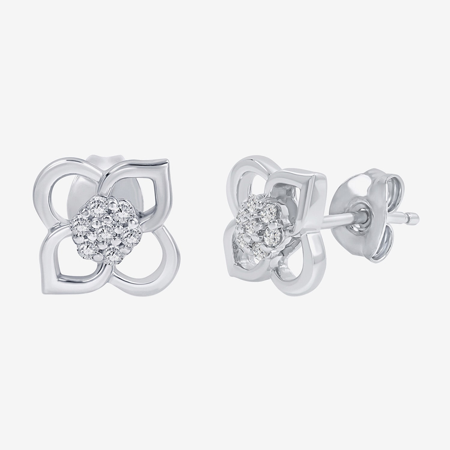 Limited Quantities! 1/10 CT. T.W. Natural White Diamond Sterling Silver 9.7mm Flower Stud Earrings