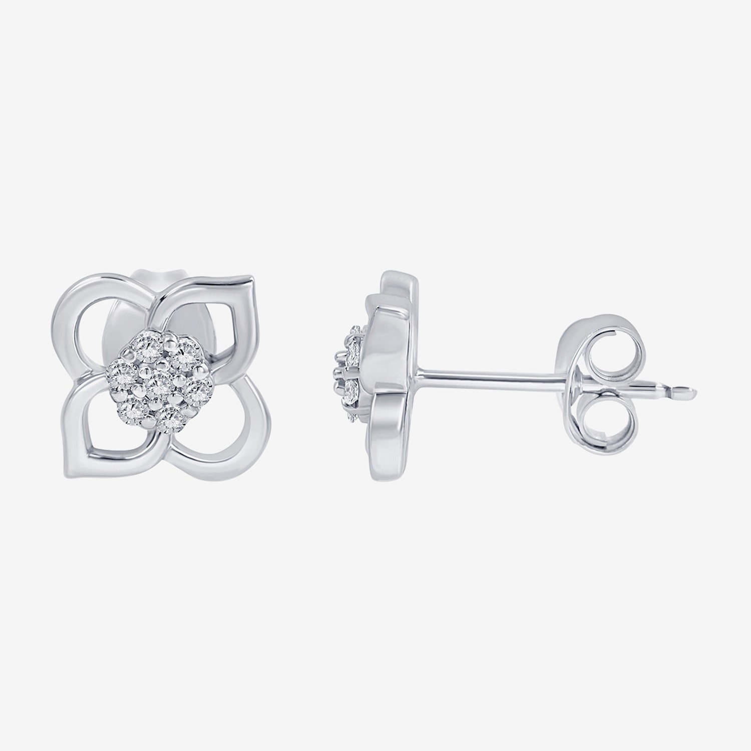 Limited Quantities! 1/10 CT. T.W. Natural White Diamond Sterling Silver 9.7mm Flower Stud Earrings